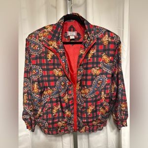 Beautiful Red Mix “ Farragut Crossing” Silk Bomber Jacket!!
